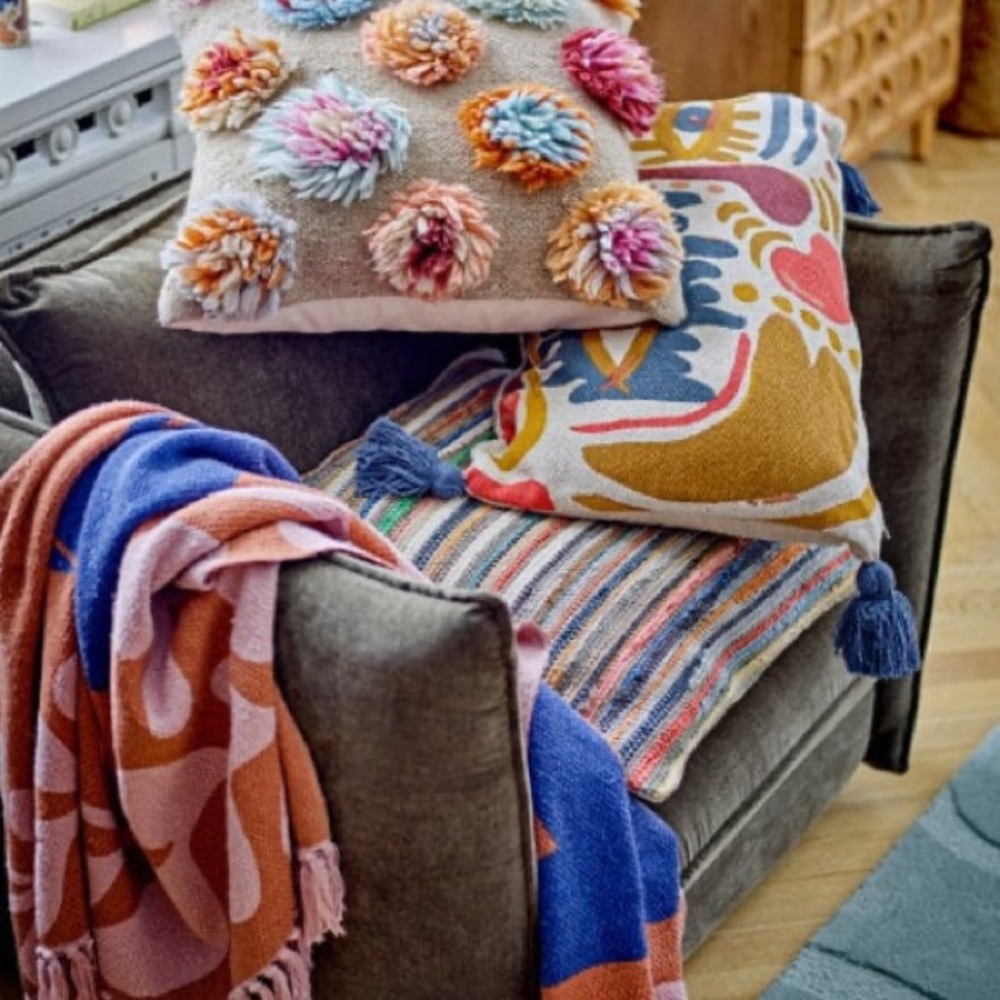 NEW Bloomingville Somma Pillow Floral Tufted Multi Colorful Wool - Picture 3 of 7